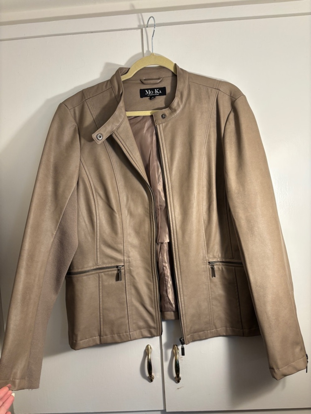 Mo-Ku Women's Taupe Leather Biker Jacket
